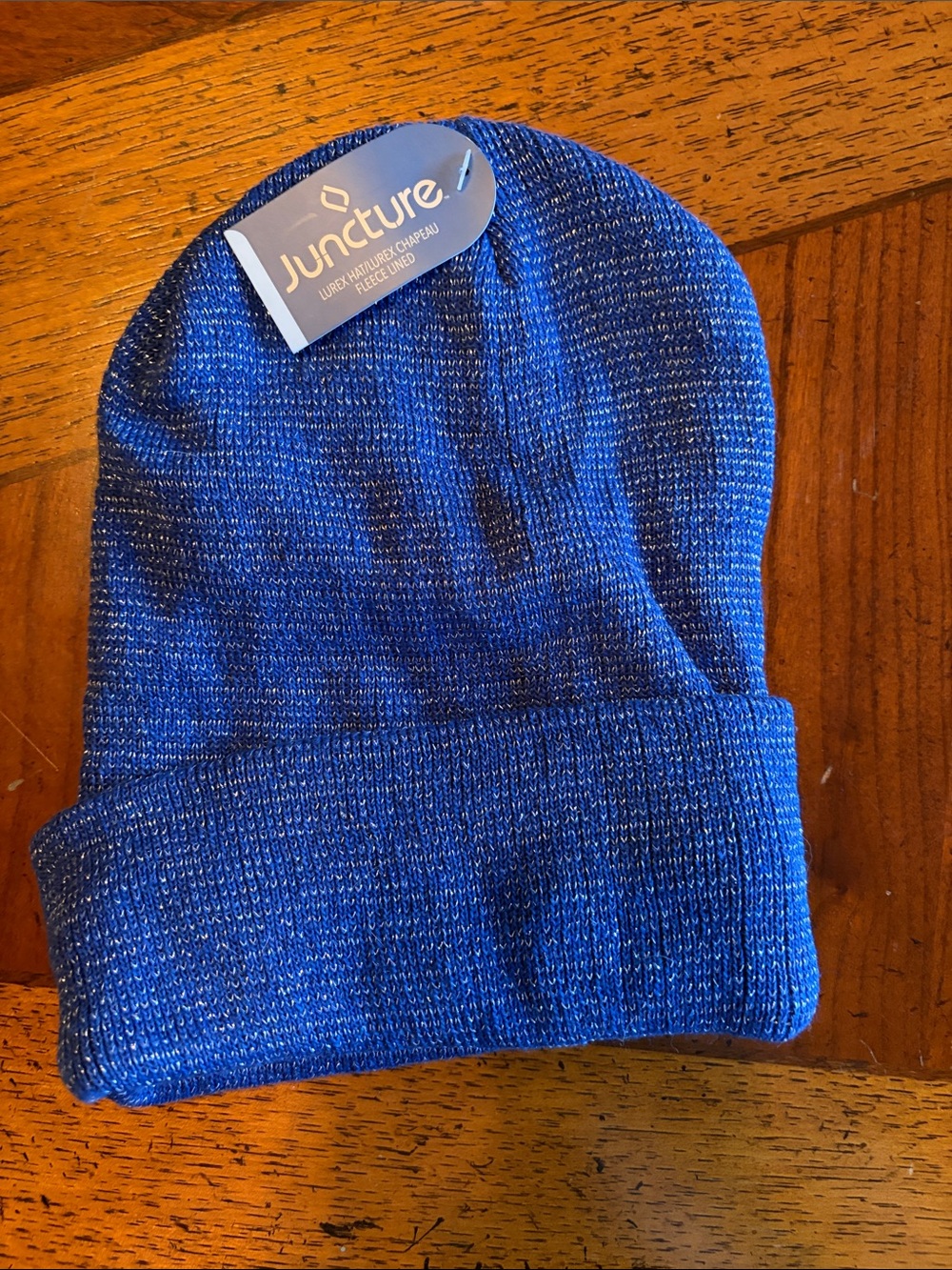 Juncture Women's Blue Knit Beanie - Fold-Over Cuff